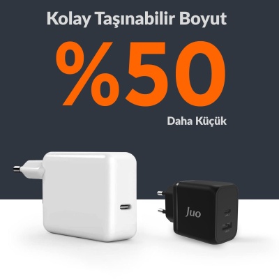 Juo 45W GaN USB-C + USB-A Şarj Aleti iPhone & iPad & Macbook & Samsung Uyumlu PD Type-C Hızlı Şarj Cihazı Siyah - 4