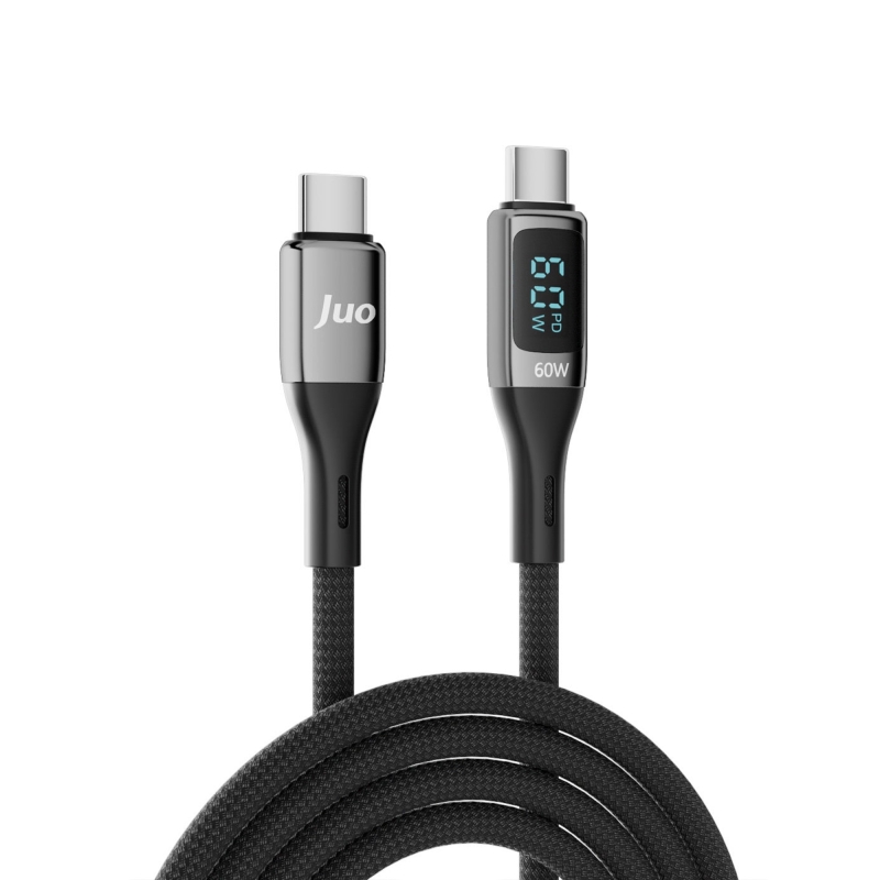 Juo 60W Dijital Led Ekranlı Örgülü USB Type-C to Type-C Hızlı Şarj ve Data Kablosu 1 Metre - 5