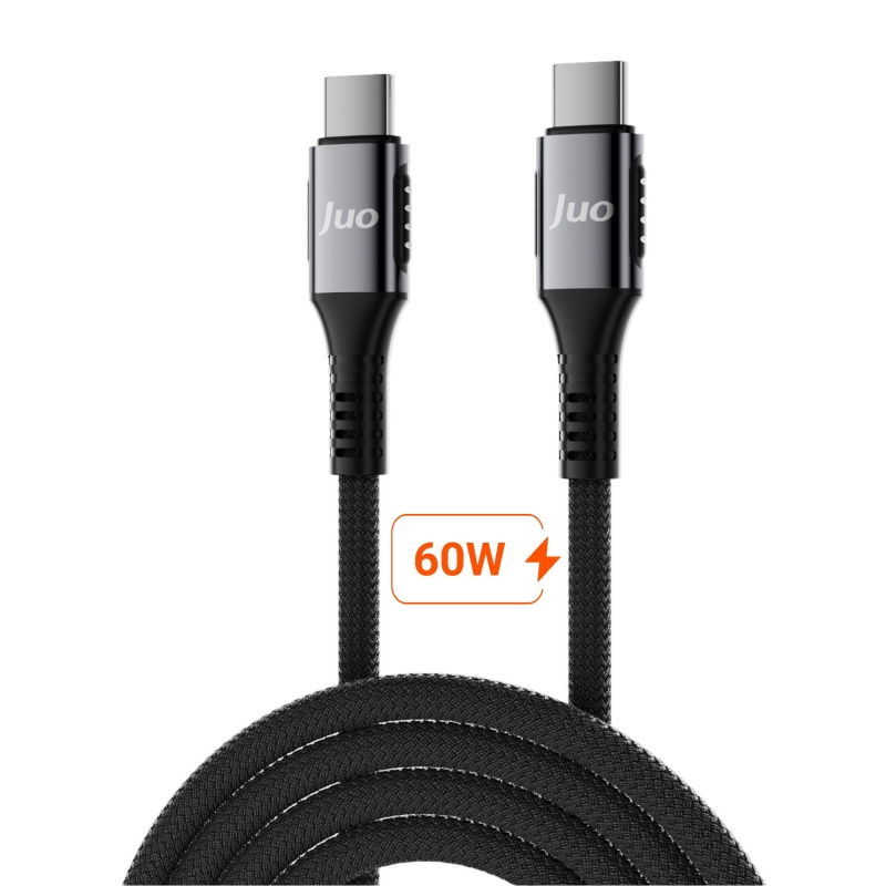 Juo 60W USB Type-C to Type-C Örgülü PD Hızlı Şarj ve Data Kablosu 2 Metre - 1