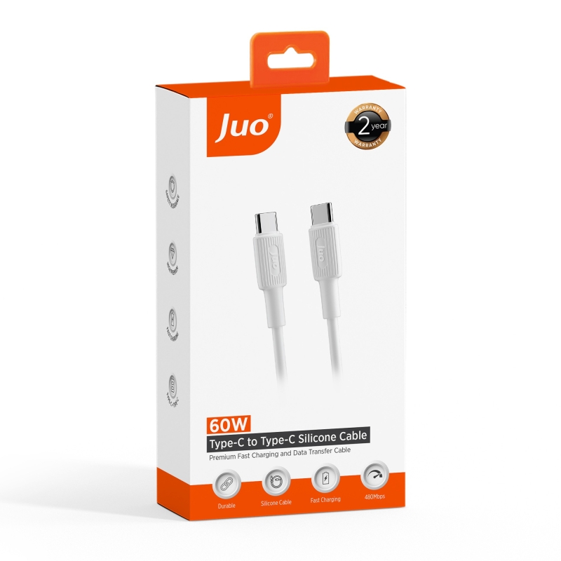 Juo 60W USB Type-C to Type-C Silikon Hızlı Şarj ve Data Kablosu Beyaz 1 Metre - 7