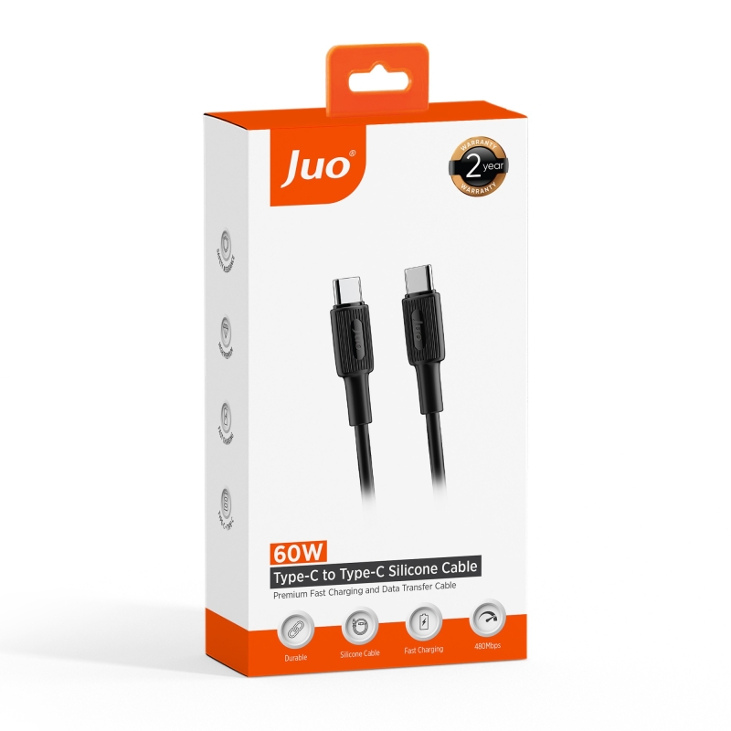 Juo 60W USB Type-C to Type-C Silikon Hızlı Şarj ve Data Kablosu Siyah 1 Metre - 7