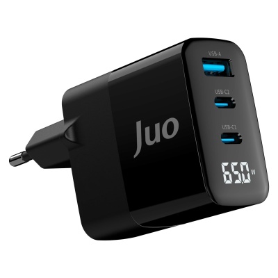 Juo 65W GaN Led Ekranlı Hızlı Şarj Cihazı 2 Type-C + USB-A iPhone & iPad & Notebook Uyumlu Şarj Aleti - 1