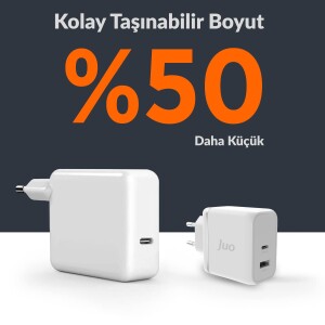 Juo 65W GaN USB-C + USB-A Şarj Aleti iPhone & iPad & Macbook & Notebook Uyumlu PD Type-C Hızlı Şarj Cihazı Beyaz - 4