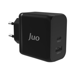 Juo 65W GaN USB-C + USB-A Şarj Aleti iPhone & iPad & Macbook & Notebook Uyumlu PD Type-C Hızlı Şarj Cihazı Siyah - 1