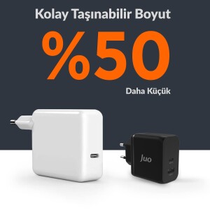 Juo 65W GaN USB-C + USB-A Şarj Aleti iPhone & iPad & Macbook & Notebook Uyumlu PD Type-C Hızlı Şarj Cihazı Siyah - 4