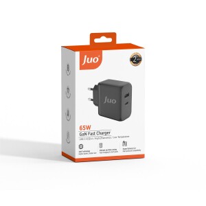 Juo 65W GaN USB-C + USB-A Şarj Aleti iPhone & iPad & Macbook & Notebook Uyumlu PD Type-C Hızlı Şarj Cihazı Siyah - 7