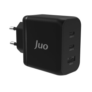 Juo 65W USB-C + USB-A 3 Portlu GaN Şarj Aleti iPhone & Macbook & Notebook Uyumlu PD Type-C Hızlı Şarj Cihazı Siyah - 1