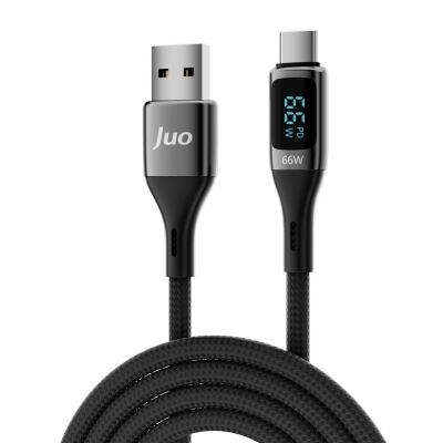 Juo 66W Dijital Led Ekranlı Örgülü USB-A to USB Type-C Hızlı Şarj ve Data Kablosu 2 Metre - 1