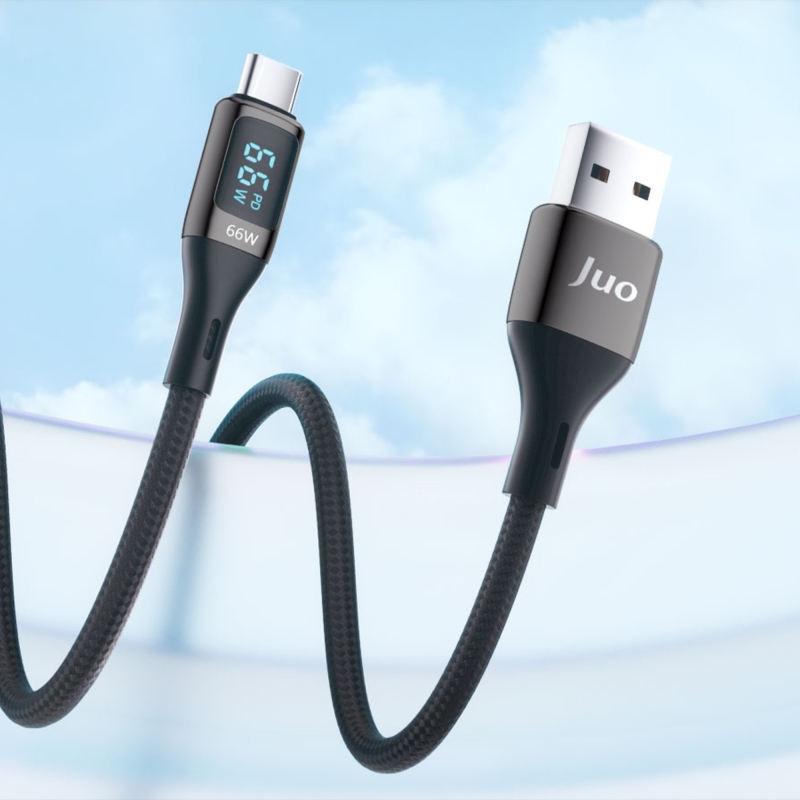 Juo 66W Dijital Led Ekranlı Örgülü USB-A to USB Type-C Hızlı Şarj ve Data Kablosu 2 Metre - 2