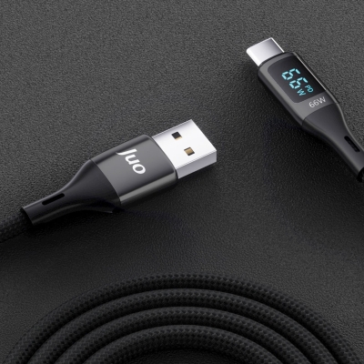 Juo 66W Dijital Led Ekranlı Örgülü USB-A to USB Type-C Hızlı Şarj ve Data Kablosu 2 Metre - 3