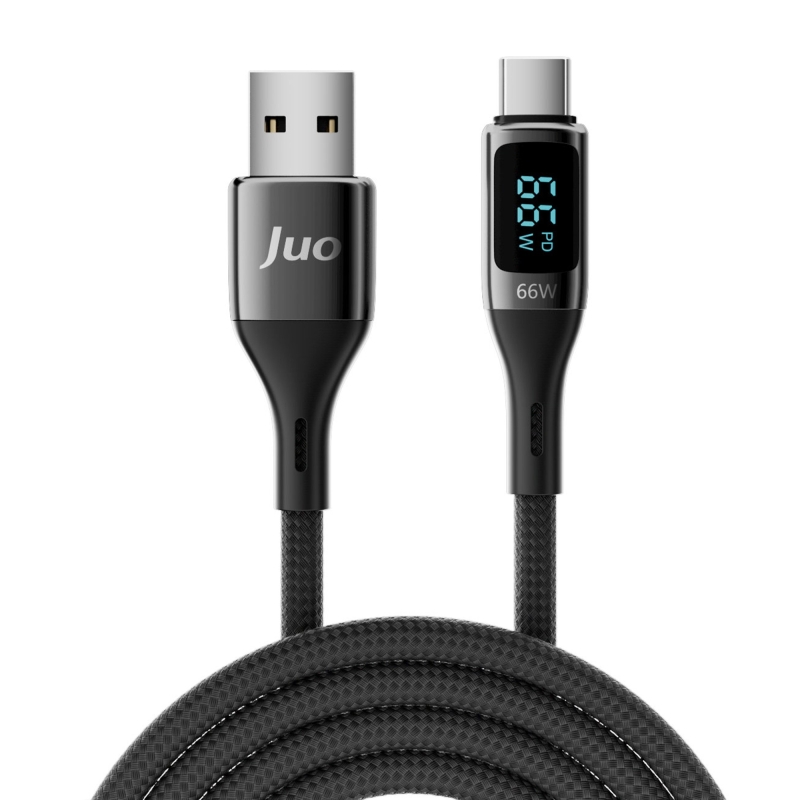 Juo 66W Dijital Led Ekranlı Örgülü USB-A to USB Type-C Hızlı Şarj ve Data Kablosu 2 Metre - 6