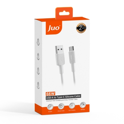 Juo 66W USB-A to USB Type-C Silikon Hızlı Şarj ve Data Kablosu Beyaz 1 Metre - 7