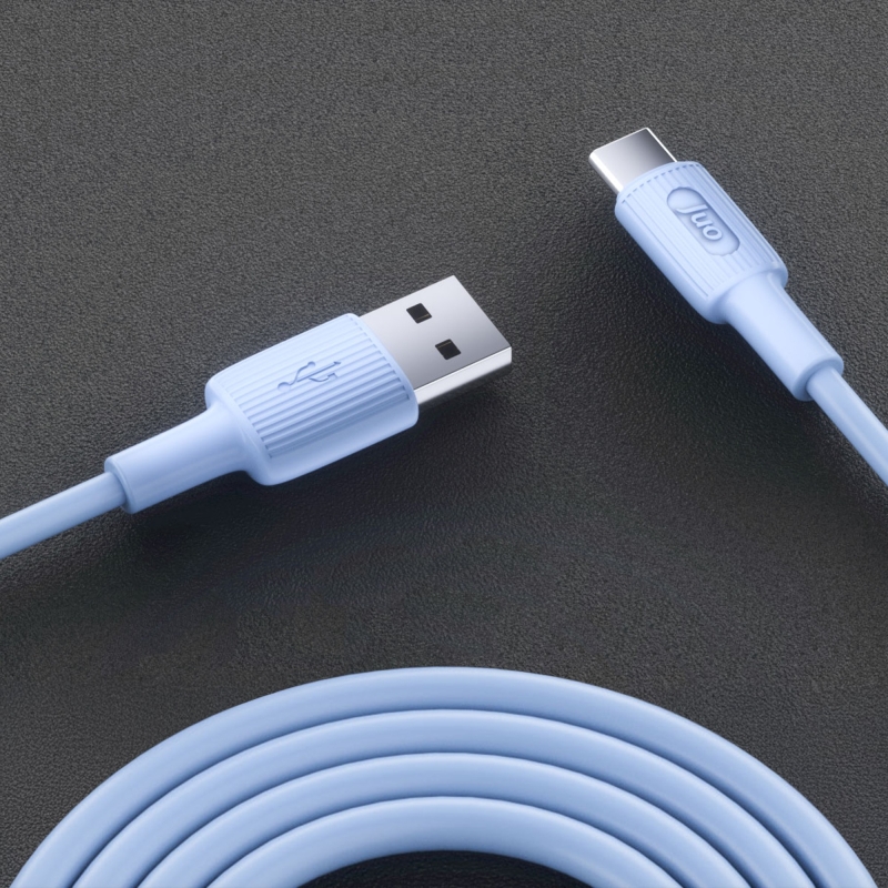 Juo 66W USB-A to USB Type-C Silikon Hızlı Şarj ve Data Kablosu Mavi 1 Metre - 4