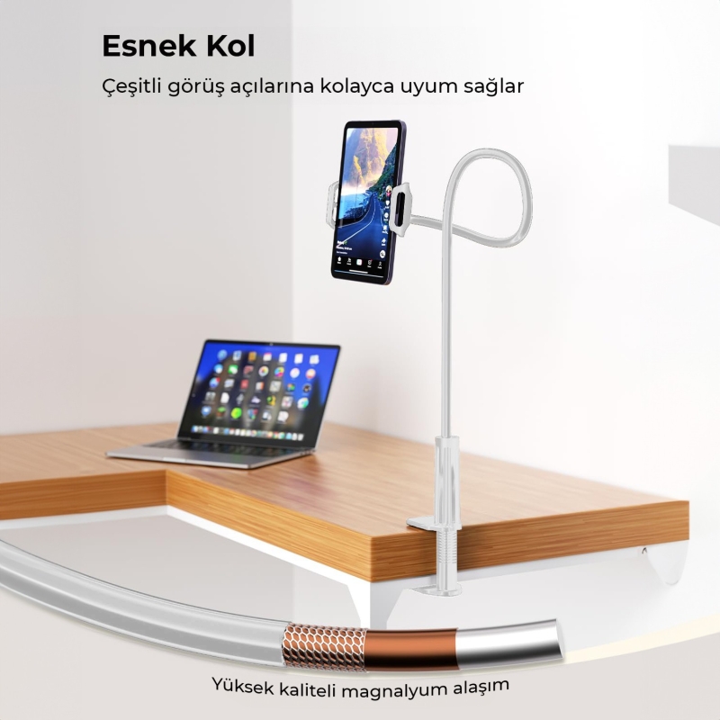 Juo 70 CM Akrobat Esnek Tablet ve Telefon Tutucu Stand Beyaz - 3