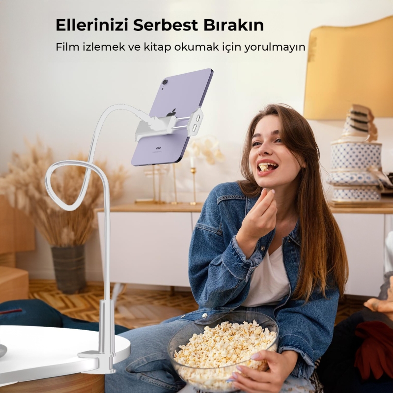 Juo 70 CM Akrobat Esnek Tablet ve Telefon Tutucu Stand Beyaz - 5