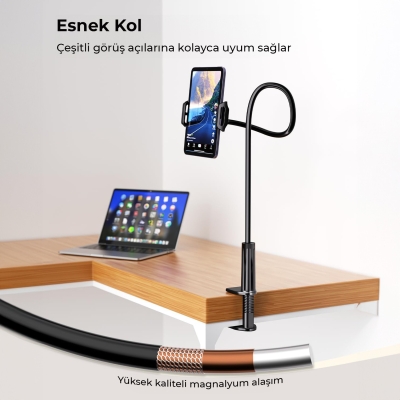 Juo 70 CM Akrobat Esnek Tablet ve Telefon Tutucu Stand Siyah - 3