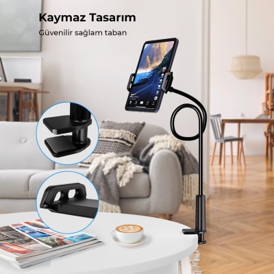 Juo 70 CM Akrobat Esnek Tablet ve Telefon Tutucu Stand Siyah - 4