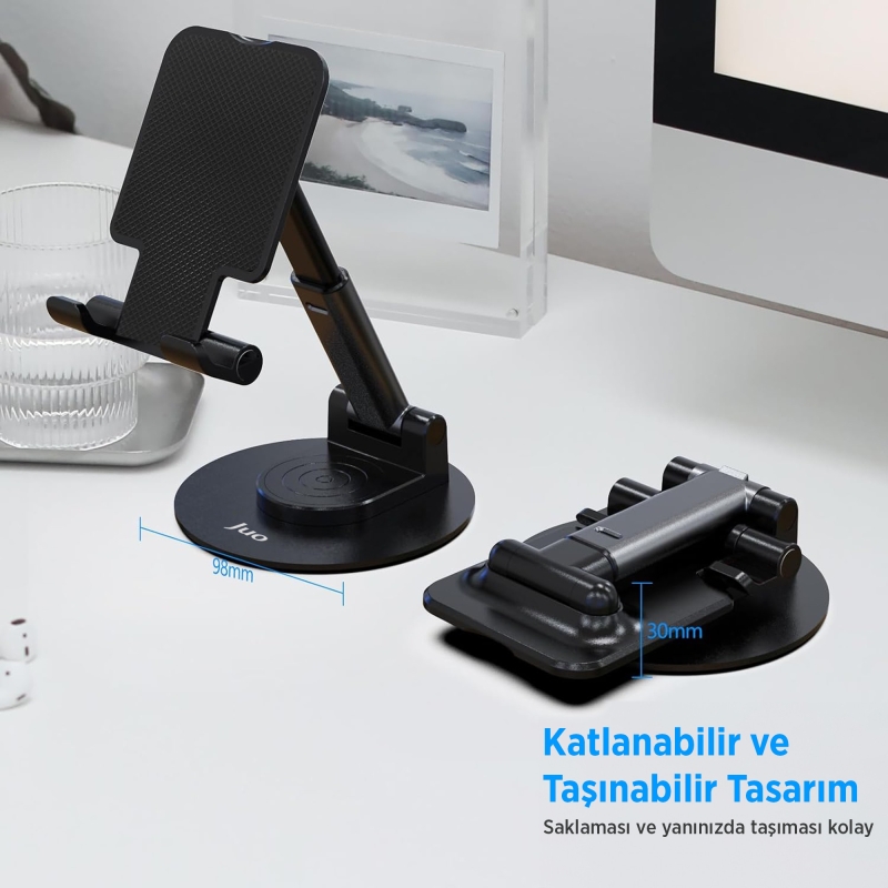 Juo Katlanabilir 360 Derece Dönen Masaüstü Telefon Standı Siyah - 4