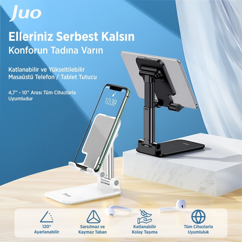 Juo Katlanabilir Masaüstü Telefon Standı Beyaz - 3