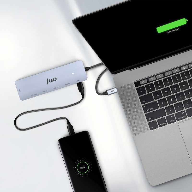 Juo Type-C 5Gbps 100W 4K 60Hz HDMI Gigabit Ethernet Dönüştürücü USB 3.2 Çoklayıcı Hub - 6