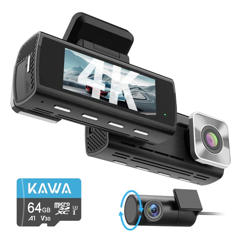 Kawa D10 Çift Kameralı 4K+1080P Sony STARVIS Sensörlü Yapay Zeka Destekli Wi-Fi ve GPS'li Araç Kamerası - 1