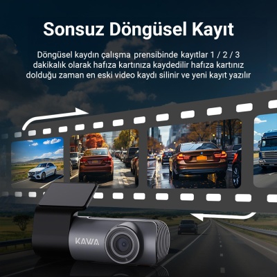 Kawa D5 2K 1296P WDR WiFi 135° Geniş Açı Lens Araç Kamerası - 3