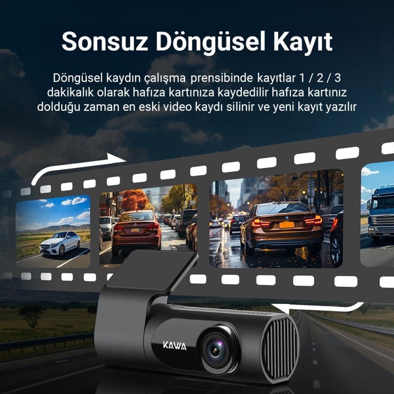 Kawa D6 3K 1620P WDR WiFi 145° Geniş Açı Lens Araç Kamerası + 32GB Hafıza kartı - 5