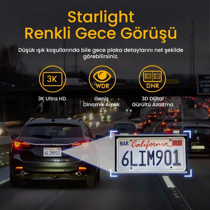 Kawa D6 3K 1620P WDR WiFi 145° Geniş Açı Lens Araç Kamerası + 32GB Hafıza kartı - 6