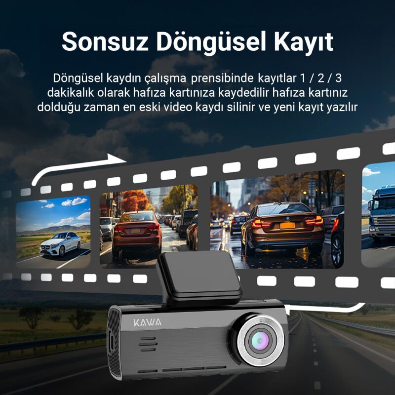 Kawa D8 2 Kameralı Ön / Arka 4K + 1080P Sony Starvis Sensörlü Türkçe Wi-Fi GPS'li Araç Kamerası - 3