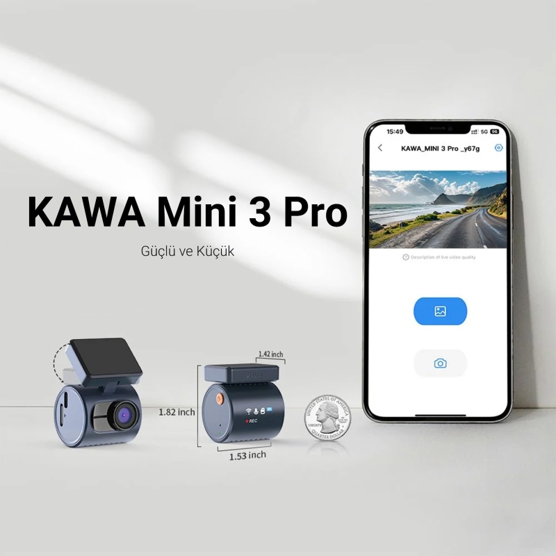 Kawa Mini 3 Pro 2K 1296P WDR 135° Geniş Açı Lens Araç Kamerası - 6