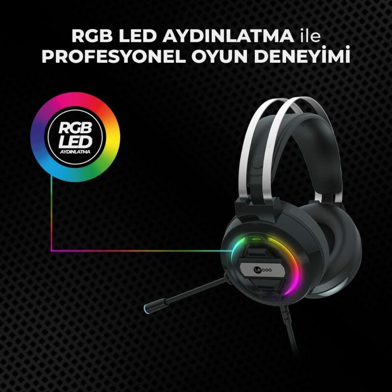 Lenovo Lecoo HT401 Kulak Üstü RGB Gaming Oyuncu Kulaklığı 3.5mm Jack + USB - 9