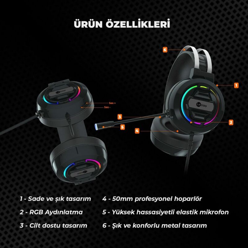 Lenovo Lecoo HT401 Kulak Üstü RGB Gaming Oyuncu Kulaklığı 3.5mm Jack + USB - 10