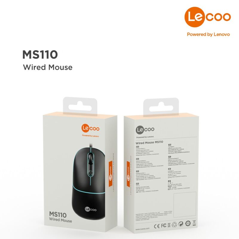 Lenovo Lecoo MS110 RGB Sessiz Tuşlu Kablolu Optik Mouse Siyah - 6