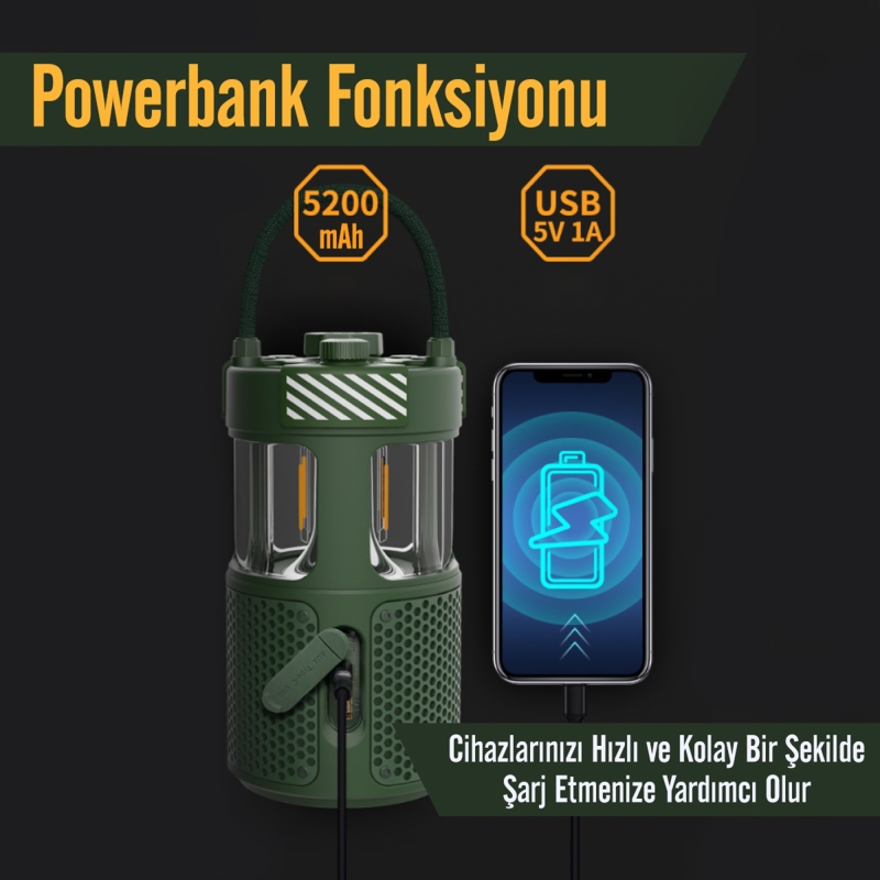 NowGo F1 20W Bluetoooth Hoparlör Taşınabilir Powerbank Kamp Feneri Siyah - 5
