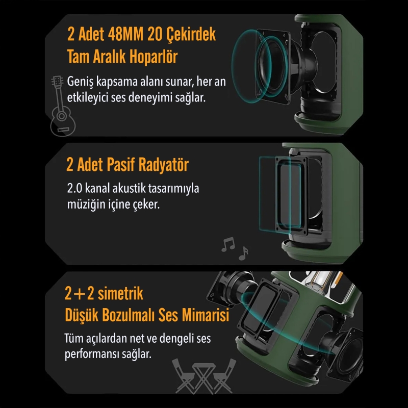 NowGo F1 20W Bluetoooth Hoparlör Taşınabilir Powerbank Kamp Feneri Siyah - 6
