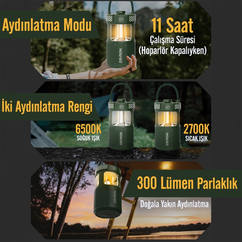 NowGo F1 20W Bluetoooth Hoparlör Taşınabilir Powerbank Kamp Feneri Yeşil - 3