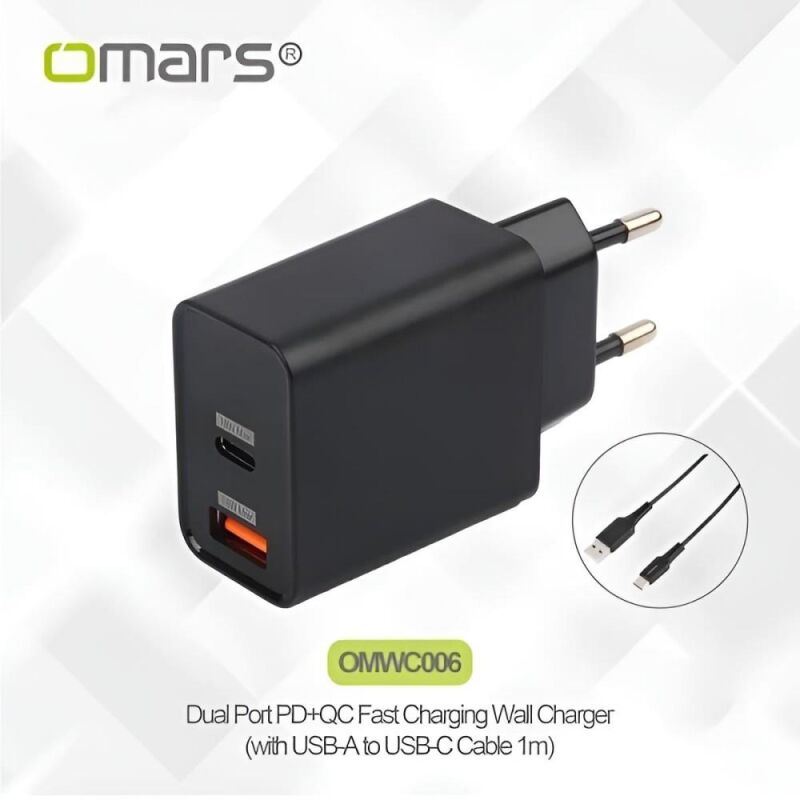 Omars 18W Çift Çıkışlı Type-C - USB Hızlı Şarj Cihazı ve 1 Metre Type-C Kablo - 4