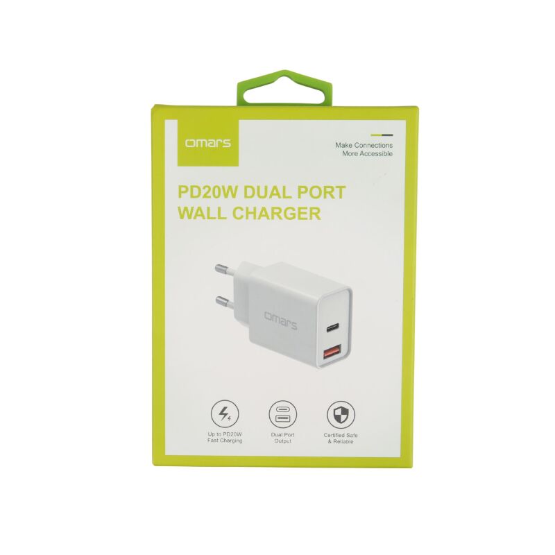 Omars 20W PD Çift Portlu Type-C ve USB-A Hızlı Şarj Cihazı - 5