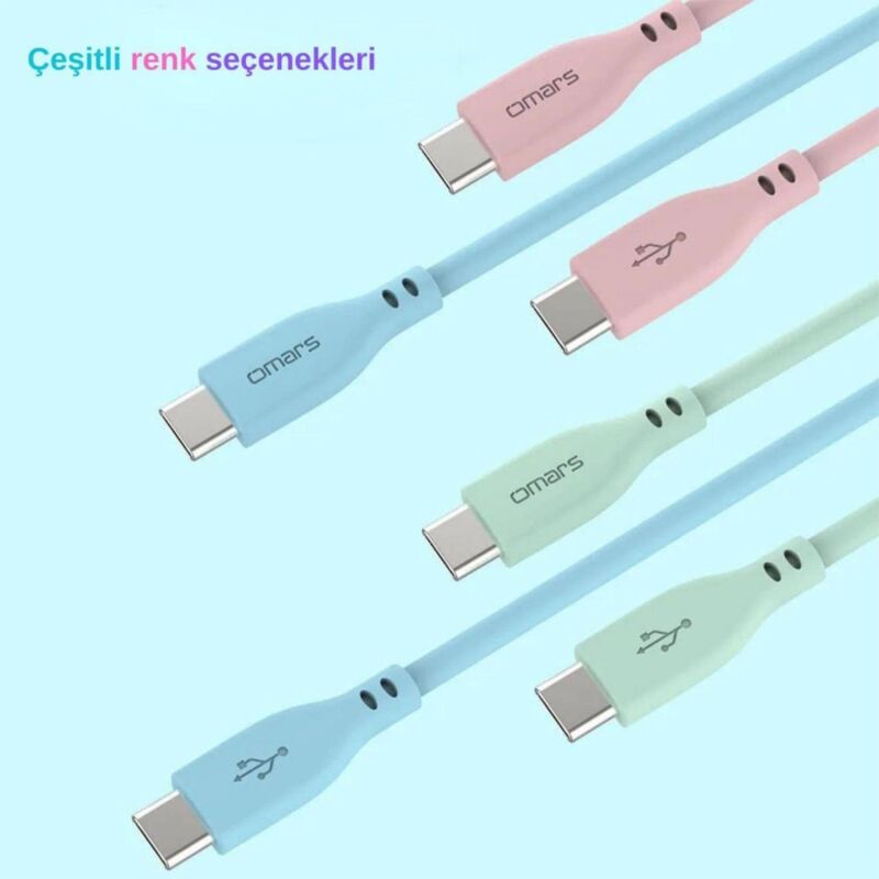 Omars 60W 3A Type-C to Type-C Silikon PD Hızlı Şarj ve Data Kablosu Pembe 1 Metre - 3