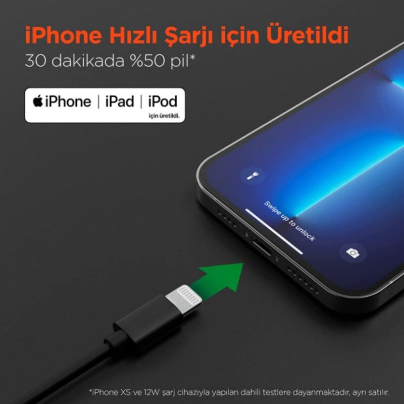 Omars iPhone Type-C to Lightning Örgülü Hızlı Şarj ve Data Kablosu 1 Metre Siyah - 2