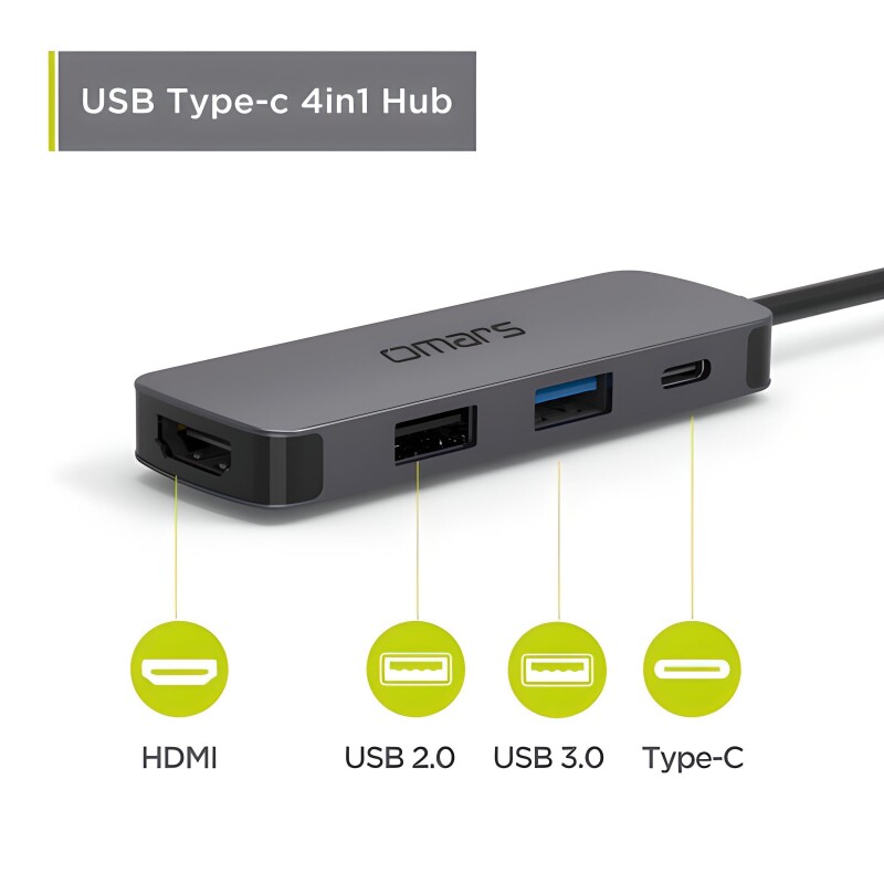 Omars Type-C to 4K HDMI 2*USB-A ve PD Şarj Destekli Hub Çoklayıcı Adaptör - 7