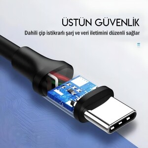 Omars USB 3.1 Type-C 3A Hızlı Şarj ve Data Kablosu Siyah - 4