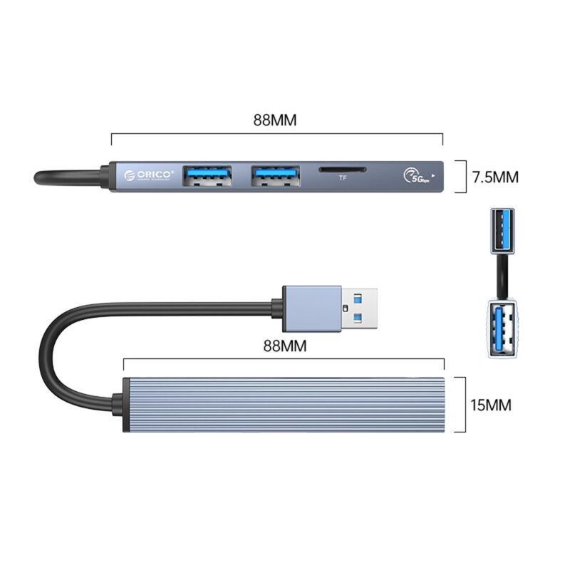 Orico 3 Portlu USB 3.0 Çoklayıcı TF Micro SD Kart Okuyucu Hub Alüminyum - 3