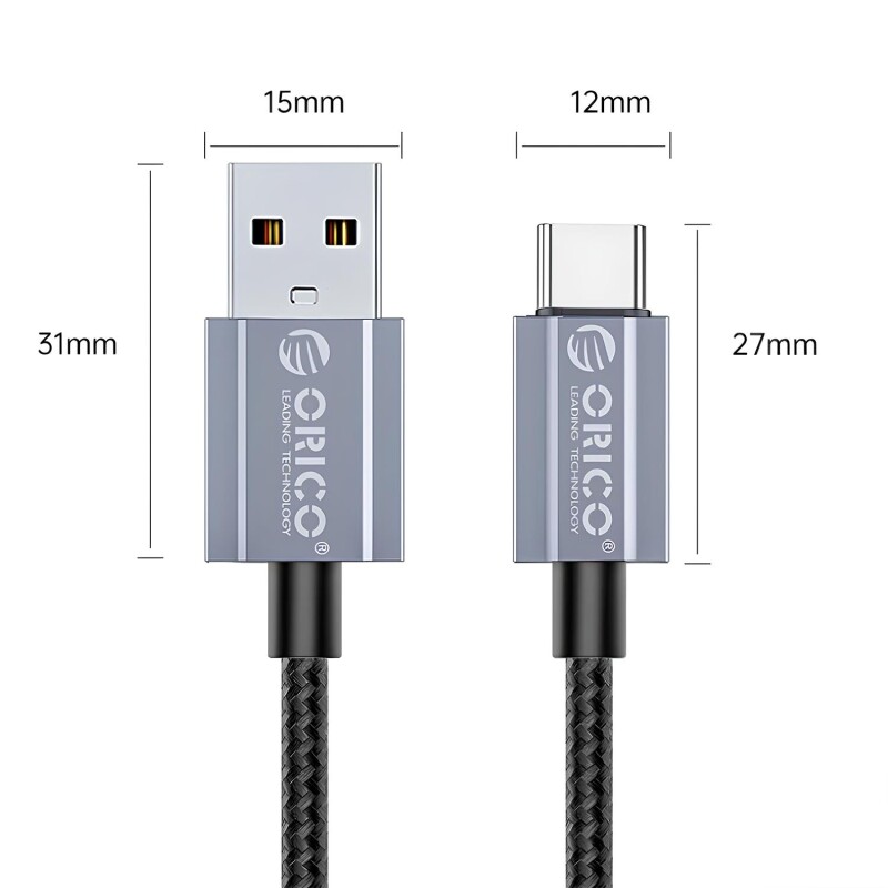 Orico 3A USB-A to Type-C Hızlı Şarj ve Data Kablosu 2 Metre Siyah - 3