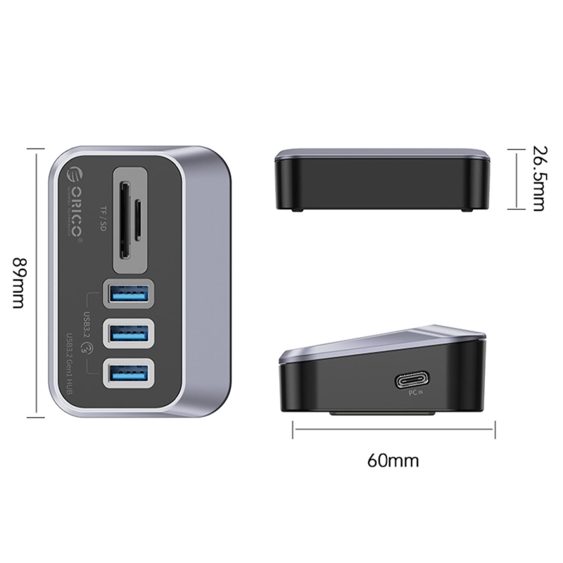 Orico 4 Portlu Type-C Bağlantılı USB3.2 GEN1 TF/SD Kart Okuyucu Çoklayıcı HUB - 5