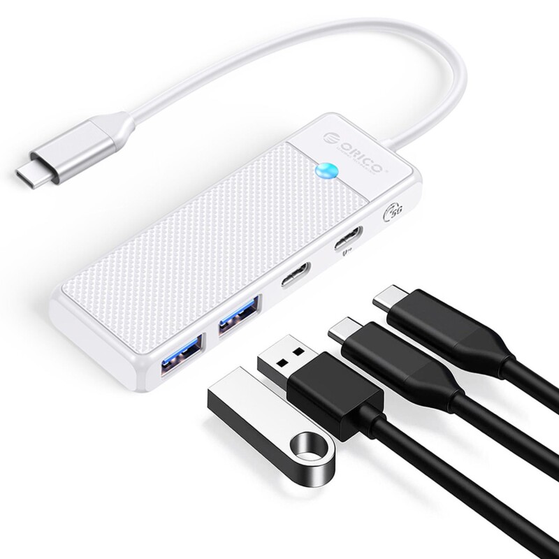 Orico 4 Portlu Type-C to USB 3.0 / Type-C PD 100W Yüksek Hızlı 5Gbps HUB Çoklayıcı Beyaz - 2