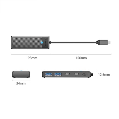 Orico 4 Portlu Type-C to USB 3.0 / Type-C PD 100W Yüksek Hızlı 5Gbps HUB Çoklayıcı Siyah - 5