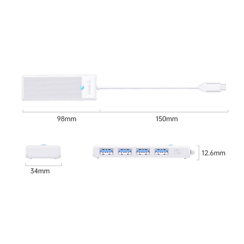 Orico 4 Portlu Type-C to USB 3.0 Yüksek hızlı 5Gbps HUB Çoklayıcı Beyaz - 5