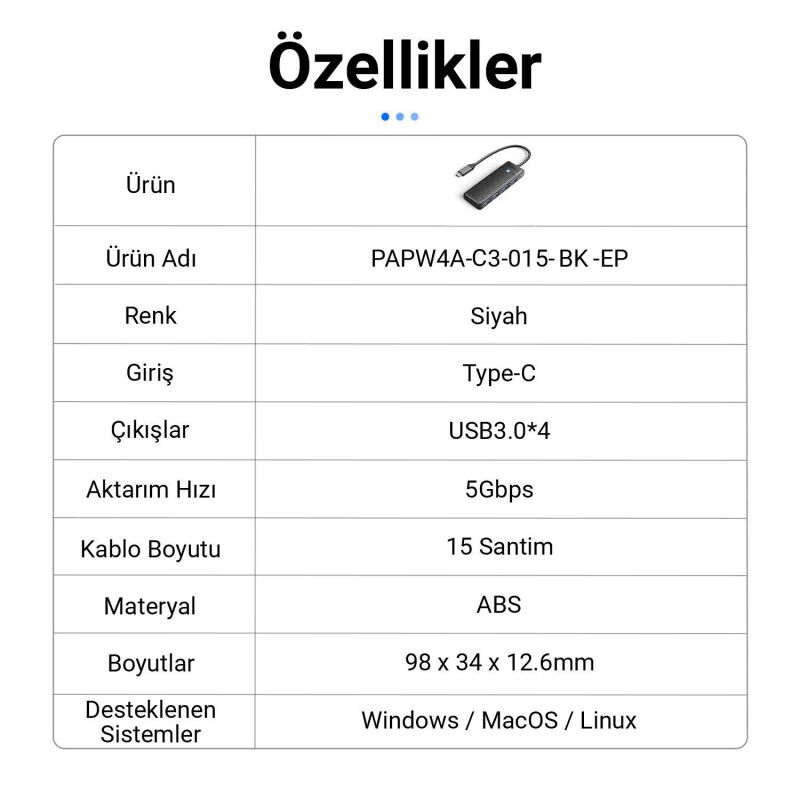 Orico 4 Portlu Type-C to USB 3.0 Yüksek Hızlı 5Gbps HUB Çoklayıcı Siyah - 6