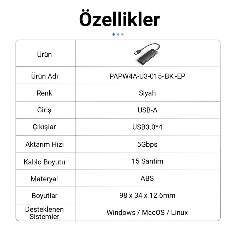 Orico 4 Portlu USB 3.0 Yüksek Hızlı 5Gbps HUB Çoklayıcı Siyah - 6